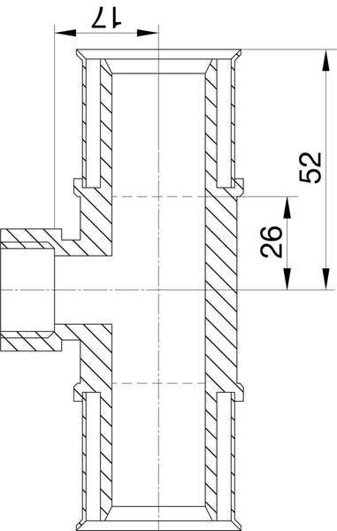 Technische Zeichnung eines T-Stücks mit Maßangaben 17, 26 und 52.