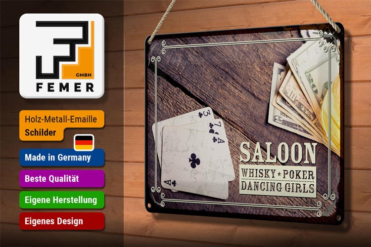 Blechschild Spruch Saloon Whisky Poker Dancing 30x20cm