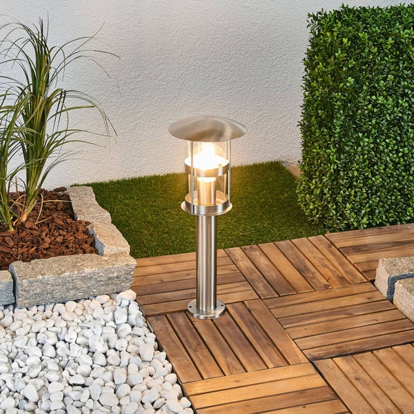 Lindby Außenleuchte Noemi (spritzwassergeschützt (Modern) in Alu aus Edelstahl (1 flammig, E27) - Wegeleuchte Pollerleuchte Wegelampe Sockelleuchte