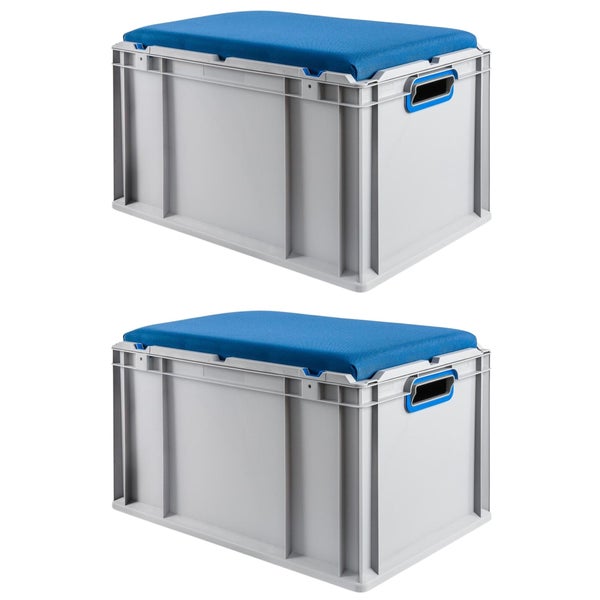 PROREGAL Eurobox NextGen Seat Box Blau HxBxT 36,5 x 40 x 60 cm 65 Liter Griffe Offen Eurobehälter Sitzbox Transportbox Transportbehälter Stapelbehälter