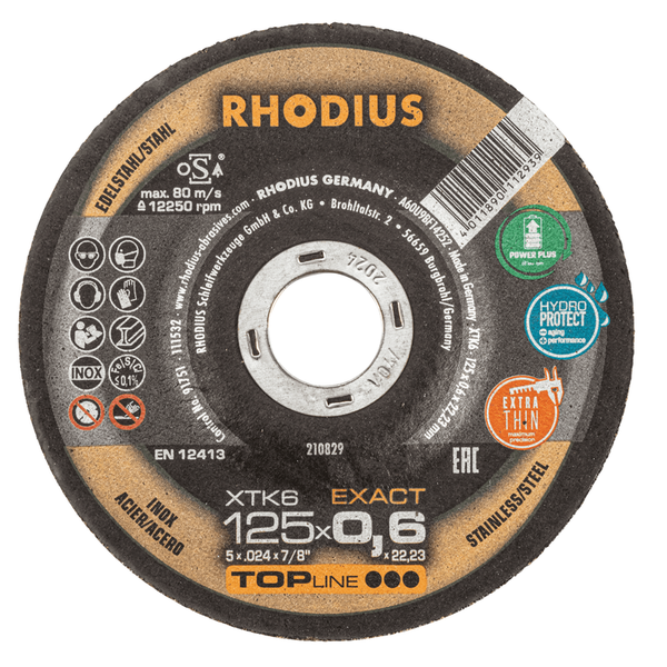 RHODIUS Trennscheibe XTK6 EXACT, 10 Stück, 125 x 0,6 x 22,23 mm für Edelstahl, Stahl, Metall, TOPline