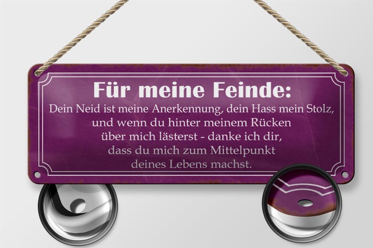 Blechschild Spruch 27x10cm für meine Feinde dein Neid ist Dekoration