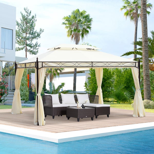 Outsunny Pavillon, Gartenpavillon, 3x4 m, Stahl, Polyester, Creme