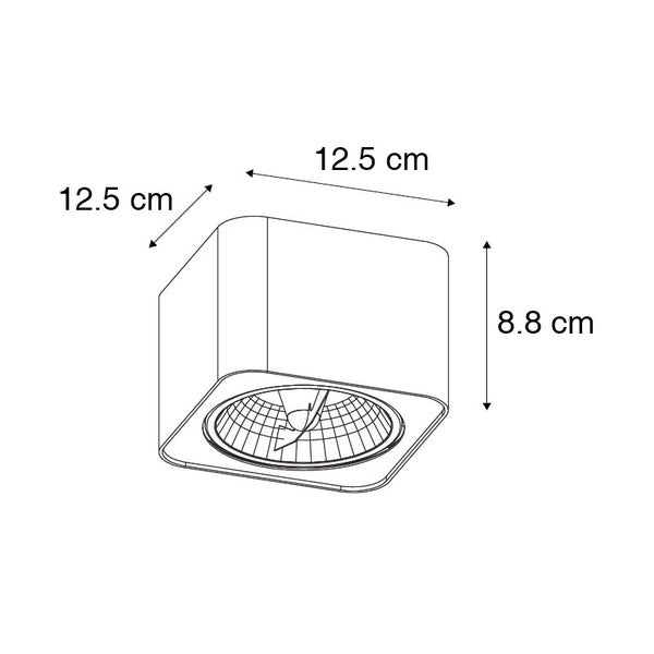 Technische Zeichnung einer Wandleuchte mit den Maßen 12,5 x 12,5 x 8,8 cm.