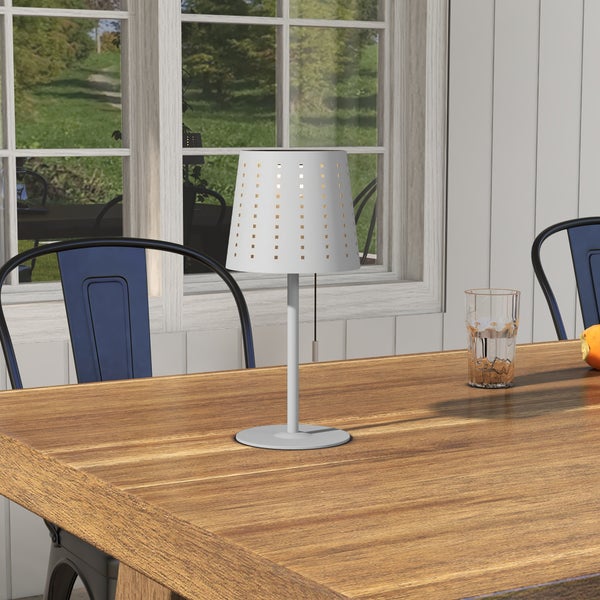 Outsunny Solar Tischlampe, 14cm x 14cm x 30cm, Metall, Hellgrau