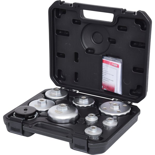 KS Tools Logo im schwarzen Werkzeugkoffer mit Ölfilterschlüssel-Satz