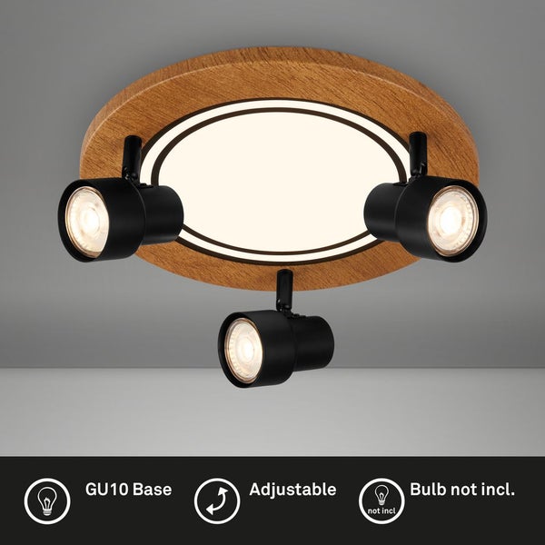 LED Deckenleuchte,schwarz-holzfarben,3xGU10+LED