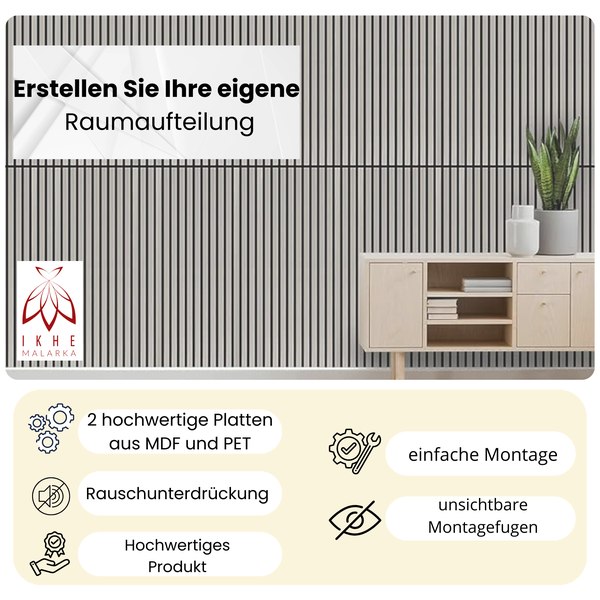 Akustikpaneele 3D Lamellen MDF mit Filz 1040x520x15mm – 2 Stück (1,08m²) | Schallabsorbierend & dekorativ | Holzoptik Wandverkleidung (11002D)