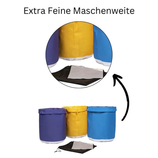 Extraktorbeutel 3er Set – 19 Liter, Hochwertiges Material, Verschiedene Maschenabstände (25/45/150 Mikron) für Optimale Harzgewinnung & Reine Kristalle