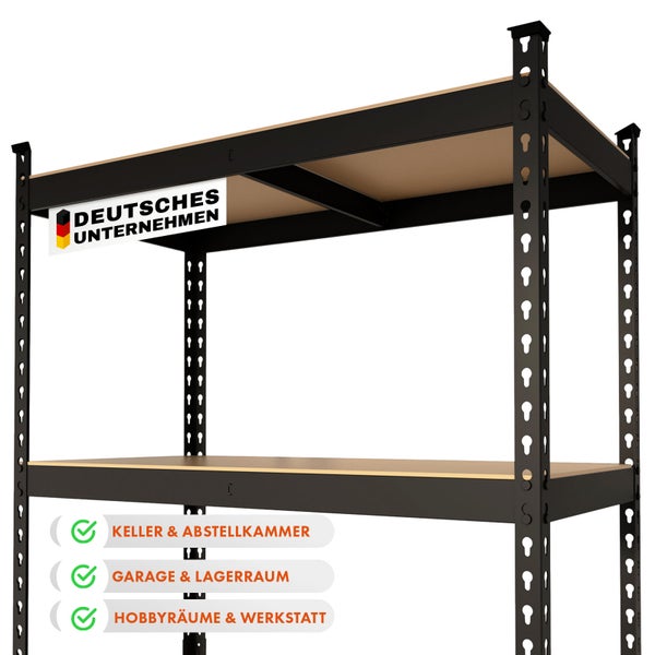 FLOORDIREKT Schwerlastregal Rhino - bis 1050 kg - Pulverbeschichtet - 180 x 90 x 45 cm Schwarz