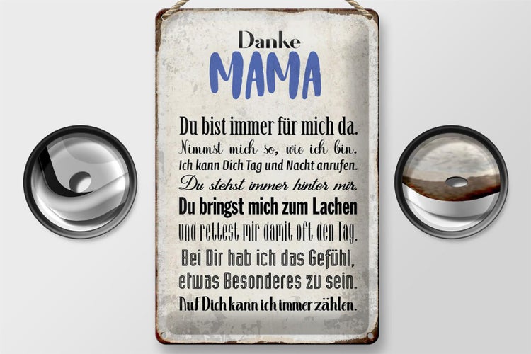 Blechschild Spruch 20x30cm Danke Mama du bist für mich da