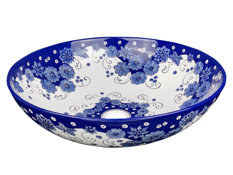 Aufsatzwaschbecken aus Keramik mit Blumenmuster