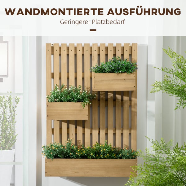 Outsunny Hochbeet Massivholz, Pflanzbeet Frühbeet Gartenbeet mit verstellbarem Blumenkasten, Wand, Pflanzkasten Pflanzkübel 60x16x80cm für Terrasse, Balkon, Gartenspalier für Blumen, Pflanzen, Natur