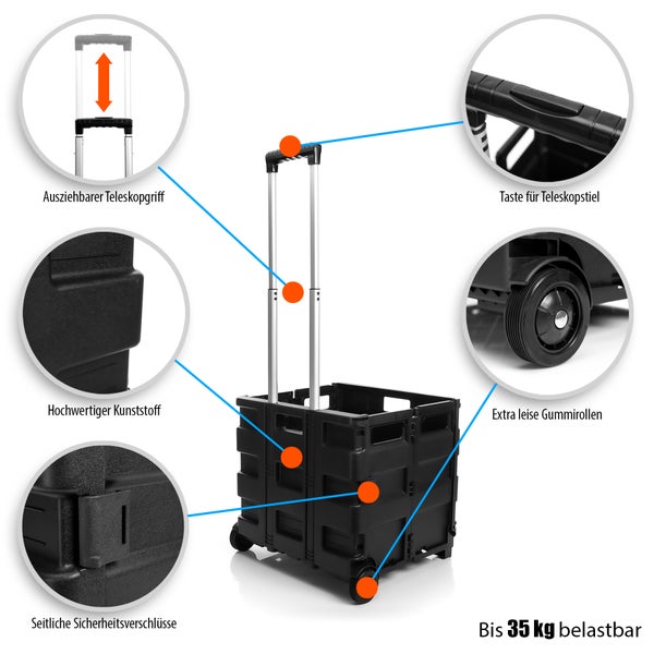BigDean Einkaufstrolley klappbar belastbar bis 35kg – Einkaufswagen mit Teleskopgriff