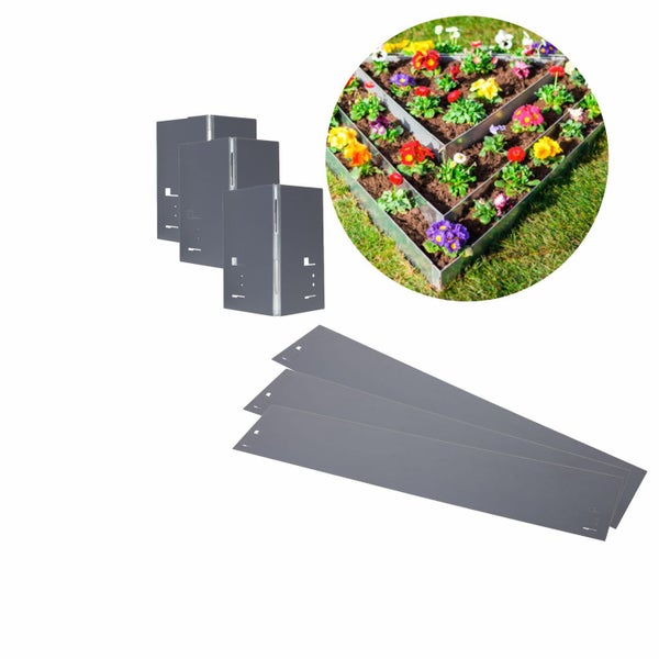 Beetumrandung aus Metall mit Blumenbeet im Hintergrund