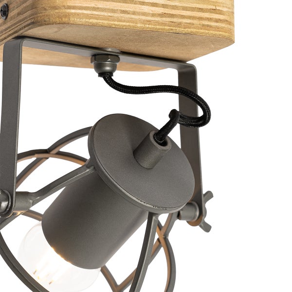 Deckenstrahler aus Holz und Metall im Industrial Stil mit verstellbarem Leuchtenkopf