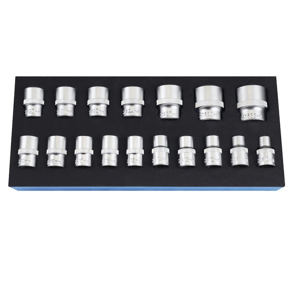 PROREGAL Werkzeug Satz Werkstattwagen Cheetah Steckschlüssel Garnitur 1/2 17 Teile mit Schaumstoff Schubladeneinlage HxBxT 4,6 x 34 x 12,5 cm
