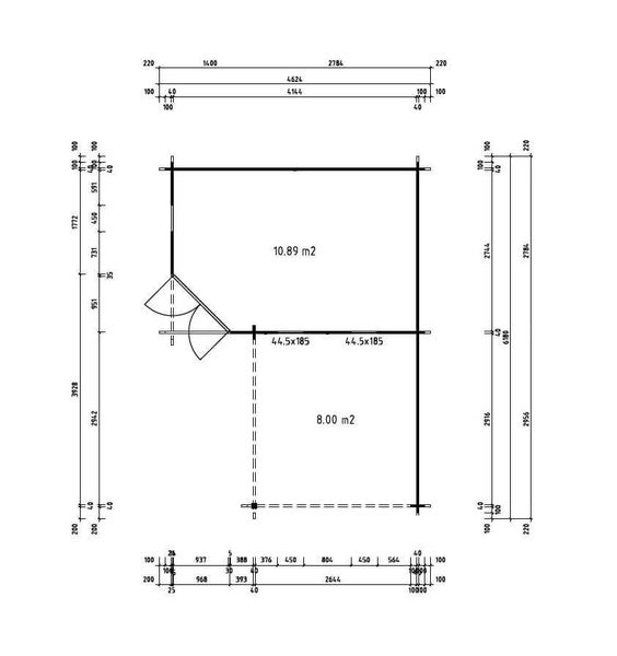 Alpholz 5-Eck Gartenhaus Lindau-40 mit Anbau Gartenhaus aus Holz in natur, Holzhaus mit 40 mm Wandstärke inklusive Terrasse, Blockbohlenhaus mit Montagematerial imprägniert 4,6x6,2m