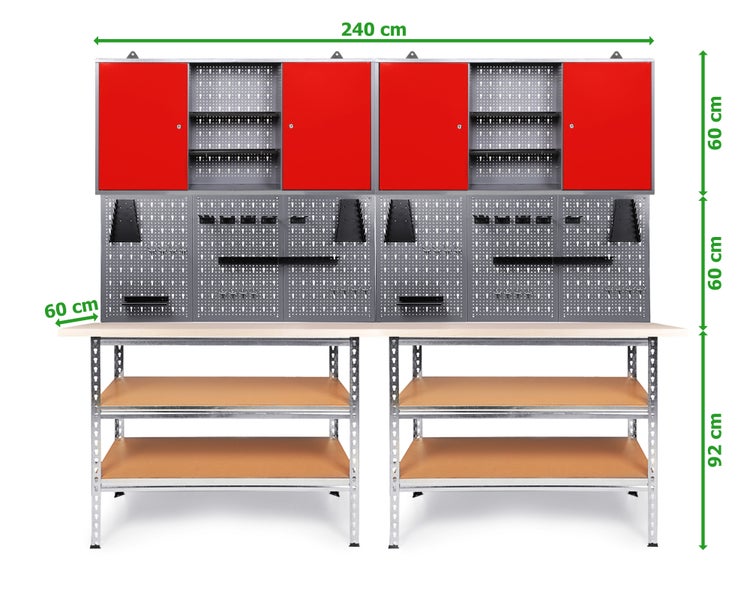 Ondis24 Werkstatt Set Uwe 240cm Rot komplett Lochwand Werkzeugschrank, Werkstatteinrichtung, Werkbank