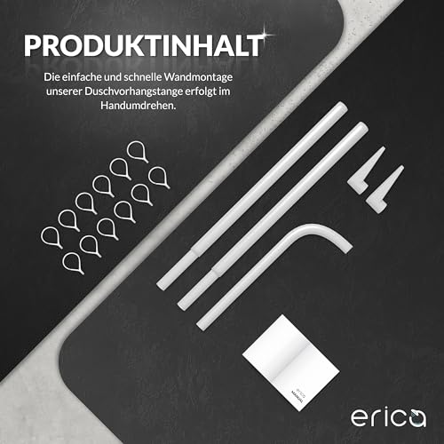 Erica Duschvorhangstange L form 70x90, 70x160 oder 90x140 cm, Duschvorhangstange für Badewannen geeignet, Duschvorhangstange über Eck, Weiße Pulverbeschichteter Stahl, Ohne Bohren