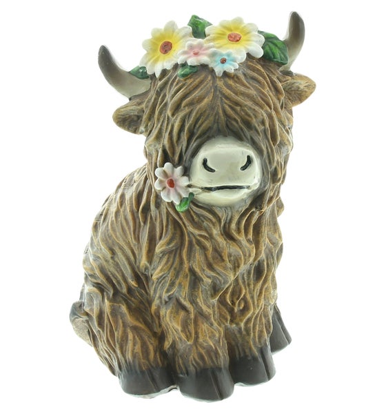 FRANK FLECHTWAREN|Dekofigur Stier mit Blumenkranz, 12 x 14 x 20 cm, POLYRESIN
