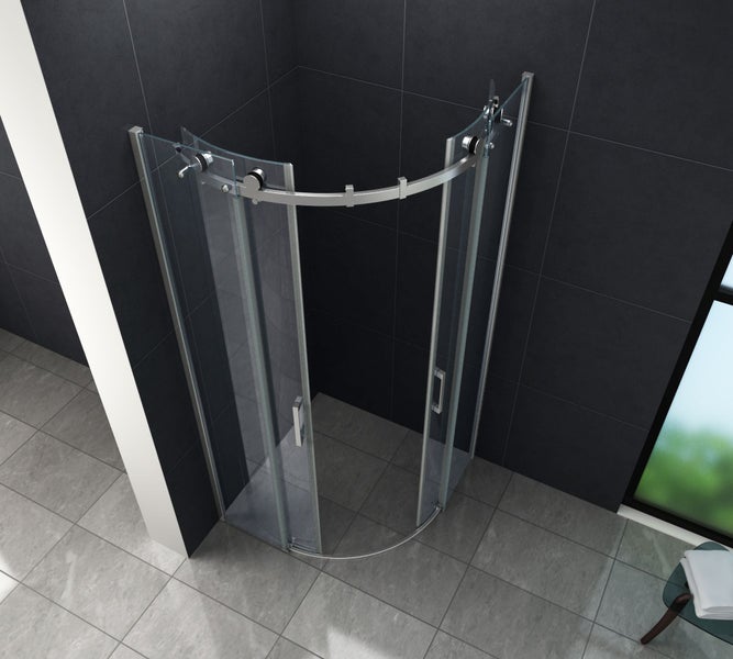 Eckdusche mit Schiebetür aus Glas im Badezimmer