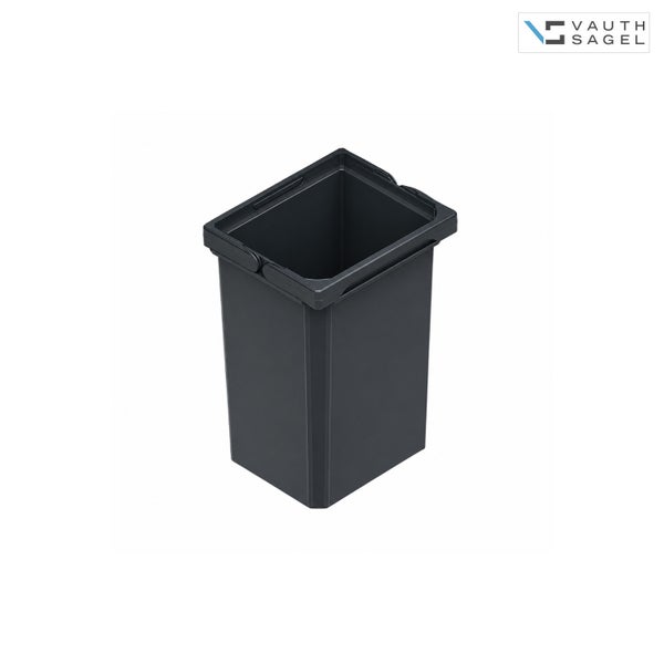 Vauth Sagel Logo. Rechteckiger Abfalleimer aus Kunststoff für Mülltrennsysteme.