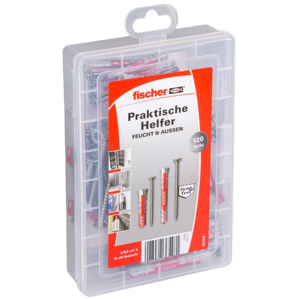 Fischer Universaldübel Set in transparenter Box, 120 Teile, geeignet für feuchte Umgebungen und Außenbereiche