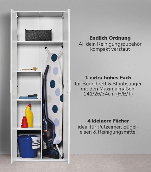 mokebo Schrank Set 2-teilig in Weiß 'Die Allzweckwaffe', Set aus Besenschrank und Mehrzweckschrank
