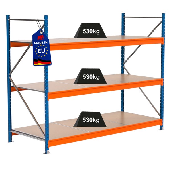 Regal mit drei Ebenen und einer Traglast von 530 Kilogramm pro Ebene, hergestellt in der Europäischen Union