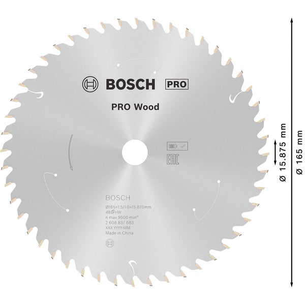 Bosch Pro Wood Sägeblatt mit 165 Millimeter Durchmesser für Holzarbeiten