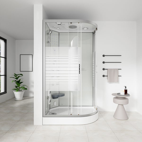 Home Deluxe - Dampfdusche WHITE PEARL - Maße 120 x 80 cm Rechts - inkl. Dampffunktion, Regendusche, Radio und Zubehör I Fertigdusche, Dusche, Duschtempel