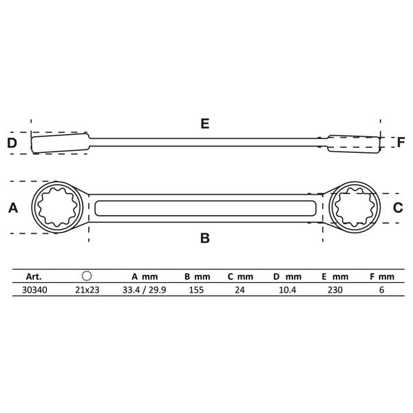 BGS Doppel-Ringschlüssel extra flach SW 21 x 23 mm - 30340
