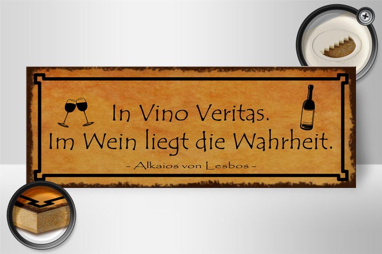 Holzschild Spruch 27x10cm in Vino Veritas im Wein Wahrheit