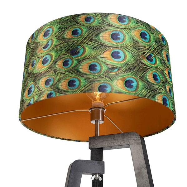 Stehleuchte mit Lampenschirm mit Pfauenfeder-Muster