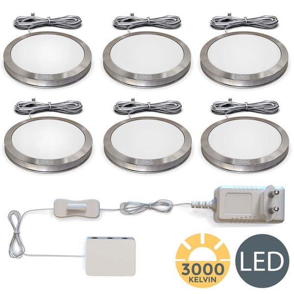 Unterbauleuchte - 1,8W, 170lm, 6er Set, LED, Schalter, Stecker, warmweiß, silber