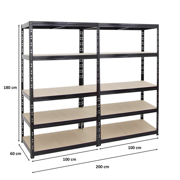 PROREGAL Mega Deal 2x Schwerlastregal Tiger HxBxT 180 x 100 x 60 cm Fachlast 265 kg 5-Ebenen Schwarz