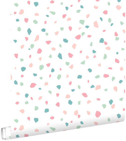ESTAhome Tapete Terrazzo-Motiv Weiß, Rosa und Grün - 53 cm x 10.05 m - 139304