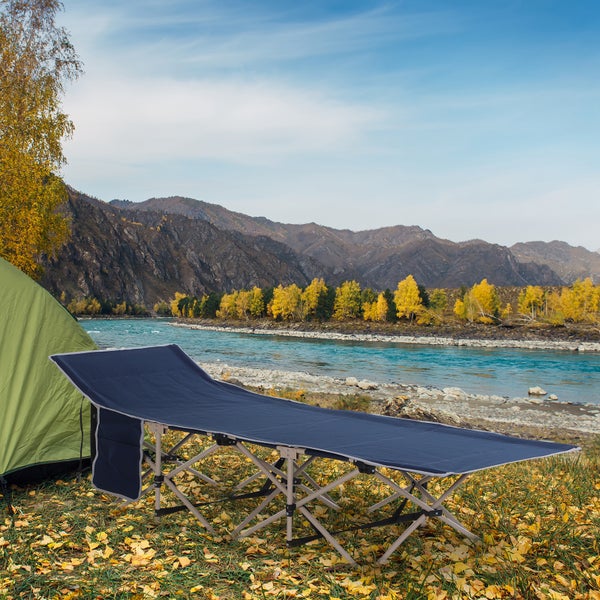 Outsunny Feldbett mit Aufbewahrungstasche, Faltbares Campingbett, Campingliege, Inkl. Tragetasche, Stahl Oxford, Blau, 190 x 68 x 52 cm