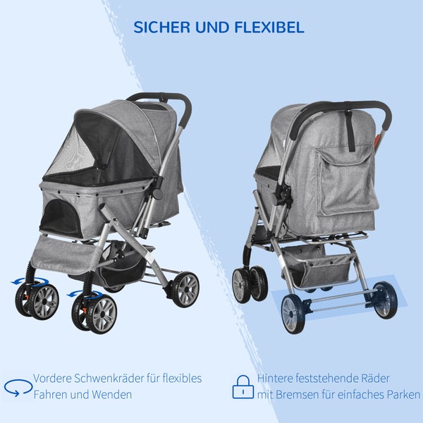 PawHut Hundebuggy, 77L x 50B x 99H cm, Stahl, Oxford-Gewebe, Grau