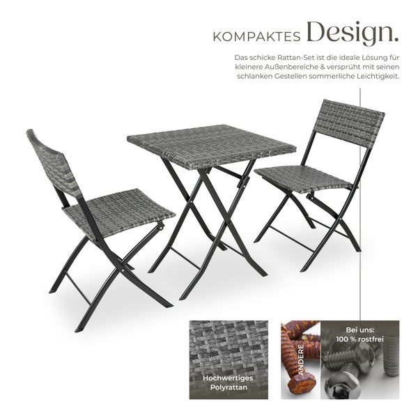 Rattanset tectake Trevi geringes Gewicht für 2 Personen grau