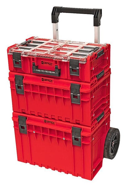 PROREGAL QBRICK Werkzeugtrolley One HxBxT 66 x 64 x 48,5 cm 52 Liter Mit Deck & Teleskopgriffe Mit Klemmverschlüsse Mit 2 Gummiräder Metall Rot