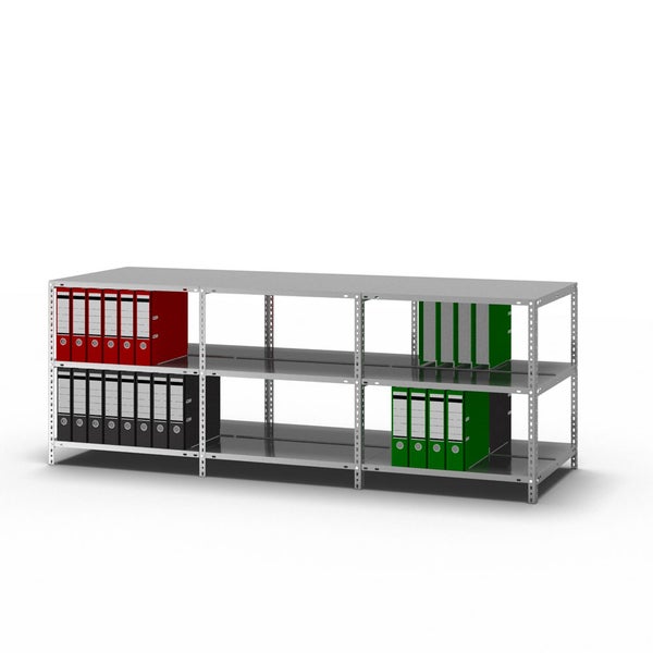 PROREGAL Aktenregal Schraubsystem Grundregal HxBxT 115 x 75 x 60 cm 4 Ebenen Fachlast 90 kg Mit Deckboden Beidseitig Nutzbar Verzinkt