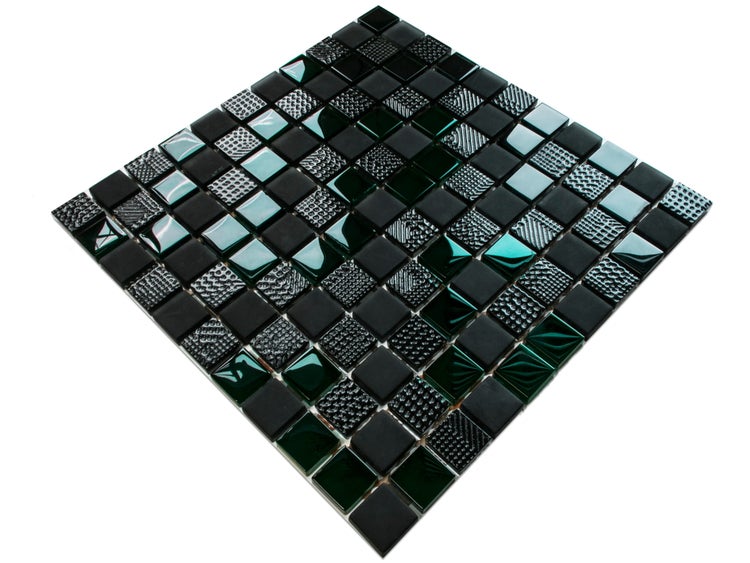 Glasmosaik auf Netz für Bad und Küche 30cm x 30cm  - Black Lantern