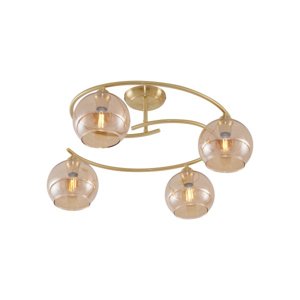 Deckenleuchte mit vier Lampen und Glasschirmen