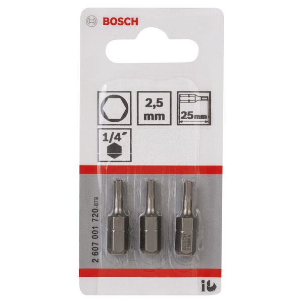 Bosch 3x Schrauberbit Extra-Hart, HEX 2,5, 25 mm - 2607001720