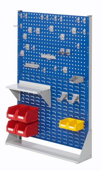Werkzeugwand mit Regalböden, Haken und Boxen