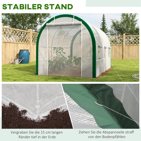 Outsunny Foliengewächshaus, 358L x 210B x 210H cm, Verzinkter, Stahl, Weiß