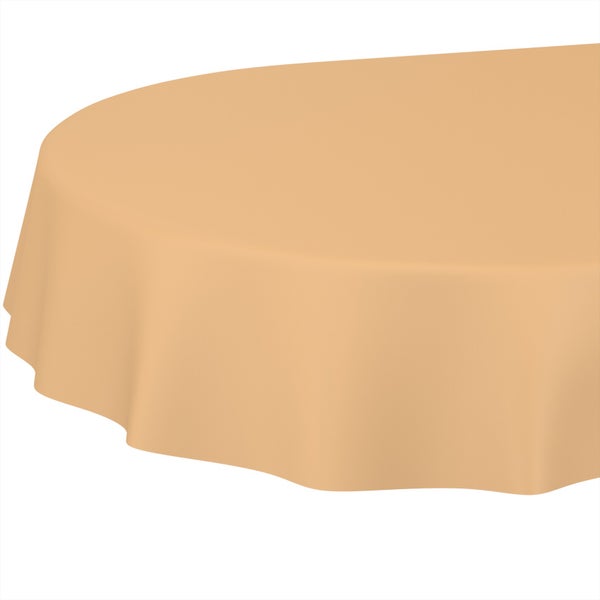 Runde Tischdecke aus Stoff in Apricot.