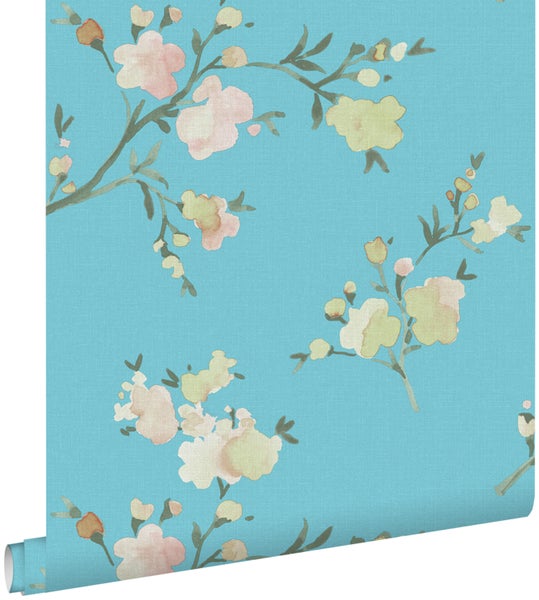 ESTAhome Tapete Kirschblüten Van-Gogh-Blau - 53 cm x 10.05 m - 148753
